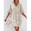 image:imageBTFBM Women Summer Dresses 2026 Striped Mini Dress Half Sleeve Button Down Tiered Flowy Beach Vacation Outfits PocketsBrown