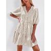 image:imageBTFBM Women Summer Dresses 2026 Striped Mini Dress Half Sleeve Button Down Tiered Flowy Beach Vacation Outfits PocketsBrown