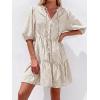 image:imageBTFBM Women Summer Dresses 2026 Striped Mini Dress Half Sleeve Button Down Tiered Flowy Beach Vacation Outfits PocketsBrown