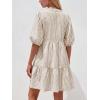 image:imageBTFBM Women Summer Dresses 2026 Striped Mini Dress Half Sleeve Button Down Tiered Flowy Beach Vacation Outfits PocketsBrown