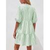 image:imageBTFBM Women Summer Dresses 2026 Striped Mini Dress Half Sleeve Button Down Tiered Flowy Beach Vacation Outfits PocketsGreen