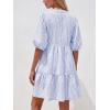 image:imageBTFBM Women Summer Dresses 2026 Striped Mini Dress Half Sleeve Button Down Tiered Flowy Beach Vacation Outfits PocketsLight Blue