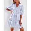 image:imageBTFBM Women Summer Dresses 2026 Striped Mini Dress Half Sleeve Button Down Tiered Flowy Beach Vacation Outfits PocketsLight Blue