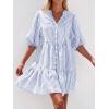 image:imageBTFBM Women Summer Dresses 2026 Striped Mini Dress Half Sleeve Button Down Tiered Flowy Beach Vacation Outfits PocketsLight Blue