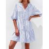 image:imageBTFBM Women Summer Dresses 2026 Striped Mini Dress Half Sleeve Button Down Tiered Flowy Beach Vacation Outfits PocketsLight Blue