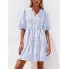 image:imageBTFBM Women Summer Dresses 2026 Striped Mini Dress Half Sleeve Button Down Tiered Flowy Beach Vacation Outfits PocketsLight Blue