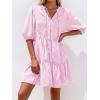 image:imageBTFBM Women Summer Dresses 2026 Striped Mini Dress Half Sleeve Button Down Tiered Flowy Beach Vacation Outfits PocketsPink