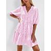 image:imageBTFBM Women Summer Dresses 2026 Striped Mini Dress Half Sleeve Button Down Tiered Flowy Beach Vacation Outfits PocketsPink