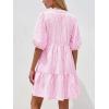 image:imageBTFBM Women Summer Dresses 2026 Striped Mini Dress Half Sleeve Button Down Tiered Flowy Beach Vacation Outfits PocketsPink