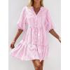 image:imageBTFBM Women Summer Dresses 2026 Striped Mini Dress Half Sleeve Button Down Tiered Flowy Beach Vacation Outfits PocketsPink
