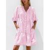 image:imageBTFBM Women Summer Dresses 2026 Striped Mini Dress Half Sleeve Button Down Tiered Flowy Beach Vacation Outfits PocketsPink