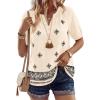 image:imageBTFBM Womens Summer Boho Tops Casual V Neck Short Sleeve Blouses Floral Print Shirt Tie Front Beach Vacation Fashion ClothingFloral Apricot Black