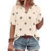 image:imageBTFBM Womens Summer Boho Tops Casual V Neck Short Sleeve Blouses Floral Print Shirt Tie Front Beach Vacation Fashion ClothingFloral Apricot Black