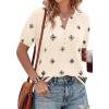 image:imageBTFBM Womens Summer Boho Tops Casual V Neck Short Sleeve Blouses Floral Print Shirt Tie Front Beach Vacation Fashion ClothingFloral Apricot Black