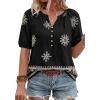image:imageBTFBM Womens Summer Boho Tops Casual V Neck Short Sleeve Blouses Floral Print Shirt Tie Front Beach Vacation Fashion ClothingFloral Black Apricot