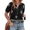 image:imageBTFBM Womens Summer Boho Tops Casual V Neck Short Sleeve Blouses Floral Print Shirt Tie Front Beach Vacation Fashion ClothingFloral Black Apricot