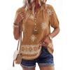 image:imageBTFBM Womens Summer Boho Tops Casual V Neck Short Sleeve Blouses Floral Print Shirt Tie Front Beach Vacation Fashion ClothingFloral Khaki Apricot