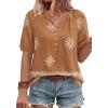 image:imageBTFBM Womens Summer Boho Tops Casual V Neck Short Sleeve Blouses Floral Print Shirt Tie Front Beach Vacation Fashion ClothingFloral Khaki Apricot