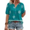 image:imageBTFBM Womens Summer Boho Tops Casual V Neck Short Sleeve Blouses Floral Print Shirt Tie Front Beach Vacation Fashion ClothingFloral Lake Blue White