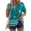 image:imageBTFBM Womens Summer Boho Tops Casual V Neck Short Sleeve Blouses Floral Print Shirt Tie Front Beach Vacation Fashion ClothingFloral Lake Blue White