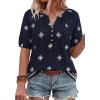 image:imageBTFBM Womens Summer Boho Tops Casual V Neck Short Sleeve Blouses Floral Print Shirt Tie Front Beach Vacation Fashion ClothingFloral Navy Apricot