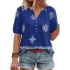 image:imageBTFBM Womens Summer Boho Tops Casual V Neck Short Sleeve Blouses Floral Print Shirt Tie Front Beach Vacation Fashion ClothingFloral Royal Blue White