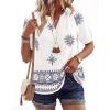image:imageBTFBM Womens Summer Boho Tops Casual V Neck Short Sleeve Blouses Floral Print Shirt Tie Front Beach Vacation Fashion ClothingFloral White Navy