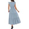 image:imageBTFBM Womens Summer Maxi Dress 2026 Spring Boho Vacation Ruffle Flutter Short Sleeve A Line Tiered Flowy Dresses PocketsBlue Grey