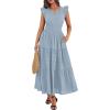 image:imageBTFBM Womens Summer Maxi Dress 2026 Spring Boho Vacation Ruffle Flutter Short Sleeve A Line Tiered Flowy Dresses PocketsBlue Grey