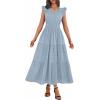image:imageBTFBM Womens Summer Maxi Dress 2026 Spring Boho Vacation Ruffle Flutter Short Sleeve A Line Tiered Flowy Dresses PocketsBlue Grey