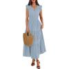 image:imageBTFBM Womens Summer Maxi Dress 2026 Spring Boho Vacation Ruffle Flutter Short Sleeve A Line Tiered Flowy Dresses PocketsBlue Grey
