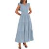 image:imageBTFBM Womens Summer Maxi Dress 2026 Spring Boho Vacation Ruffle Flutter Short Sleeve A Line Tiered Flowy Dresses PocketsBlue Grey