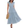 image:imageBTFBM Womens Summer Maxi Dress 2026 Spring Boho Vacation Ruffle Flutter Short Sleeve A Line Tiered Flowy Dresses PocketsBlue Grey