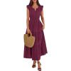 image:imageBTFBM Womens Summer Maxi Dress 2026 Spring Boho Vacation Ruffle Flutter Short Sleeve A Line Tiered Flowy Dresses PocketsBurgundy