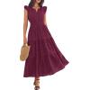 image:imageBTFBM Womens Summer Maxi Dress 2026 Spring Boho Vacation Ruffle Flutter Short Sleeve A Line Tiered Flowy Dresses PocketsBurgundy