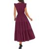 image:imageBTFBM Womens Summer Maxi Dress 2026 Spring Boho Vacation Ruffle Flutter Short Sleeve A Line Tiered Flowy Dresses PocketsBurgundy