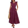 image:imageBTFBM Womens Summer Maxi Dress 2026 Spring Boho Vacation Ruffle Flutter Short Sleeve A Line Tiered Flowy Dresses PocketsBurgundy
