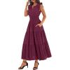image:imageBTFBM Womens Summer Maxi Dress 2026 Spring Boho Vacation Ruffle Flutter Short Sleeve A Line Tiered Flowy Dresses PocketsBurgundy