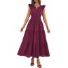 image:imageBTFBM Womens Summer Maxi Dress 2026 Spring Boho Vacation Ruffle Flutter Short Sleeve A Line Tiered Flowy Dresses PocketsBurgundy