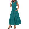 image:imageBTFBM Womens Summer Maxi Dress 2026 Spring Boho Vacation Ruffle Flutter Short Sleeve A Line Tiered Flowy Dresses PocketsMalachite Green