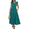 image:imageBTFBM Womens Summer Maxi Dress 2026 Spring Boho Vacation Ruffle Flutter Short Sleeve A Line Tiered Flowy Dresses PocketsMalachite Green