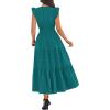 image:imageBTFBM Womens Summer Maxi Dress 2026 Spring Boho Vacation Ruffle Flutter Short Sleeve A Line Tiered Flowy Dresses PocketsMalachite Green