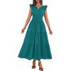image:imageBTFBM Womens Summer Maxi Dress 2026 Spring Boho Vacation Ruffle Flutter Short Sleeve A Line Tiered Flowy Dresses PocketsMalachite Green