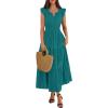 image:imageBTFBM Womens Summer Maxi Dress 2026 Spring Boho Vacation Ruffle Flutter Short Sleeve A Line Tiered Flowy Dresses PocketsMalachite Green