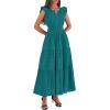 image:imageBTFBM Womens Summer Maxi Dress 2026 Spring Boho Vacation Ruffle Flutter Short Sleeve A Line Tiered Flowy Dresses PocketsMalachite Green