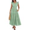 image:imageBTFBM Womens Summer Maxi Dress 2026 Spring Boho Vacation Ruffle Flutter Short Sleeve A Line Tiered Flowy Dresses PocketsSage Green