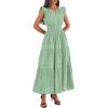 image:imageBTFBM Womens Summer Maxi Dress 2026 Spring Boho Vacation Ruffle Flutter Short Sleeve A Line Tiered Flowy Dresses PocketsSage Green