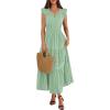 image:imageBTFBM Womens Summer Maxi Dress 2026 Spring Boho Vacation Ruffle Flutter Short Sleeve A Line Tiered Flowy Dresses PocketsSage Green