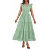 image:imageBTFBM Womens Summer Maxi Dress 2026 Spring Boho Vacation Ruffle Flutter Short Sleeve A Line Tiered Flowy Dresses PocketsSage Green