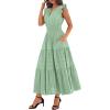 image:imageBTFBM Womens Summer Maxi Dress 2026 Spring Boho Vacation Ruffle Flutter Short Sleeve A Line Tiered Flowy Dresses PocketsSage Green